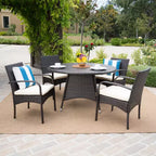 GDFStudio Dion Outdoor Wicker 5 Piece Dining Set with Cushions