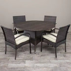 GDFStudio Dion Outdoor Wicker 5 Piece Dining Set with Cushions