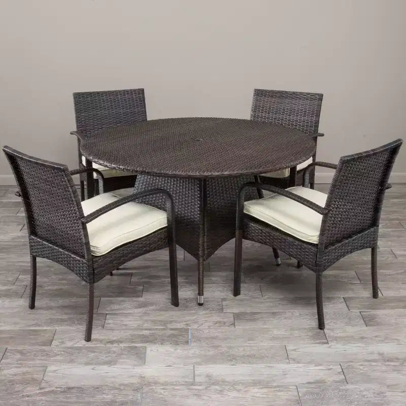 GDFStudio Dion Outdoor Wicker 5 Piece Dining Set with Cushions