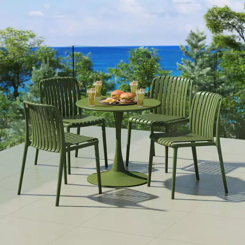 WestinTrends Playa 5-Piece Outdoor Metal Dining Table Set And Stackable Resin Patio Chairs
