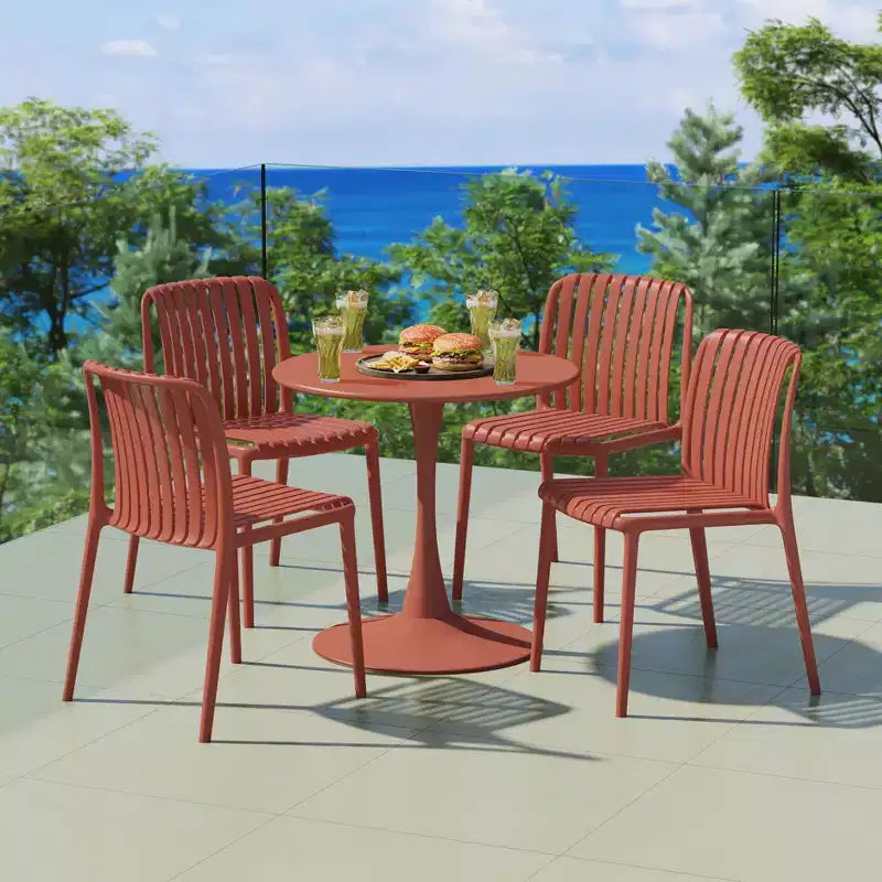 WestinTrends Playa 5-Piece Outdoor Metal Dining Table Set And Stackable Resin Patio Chairs