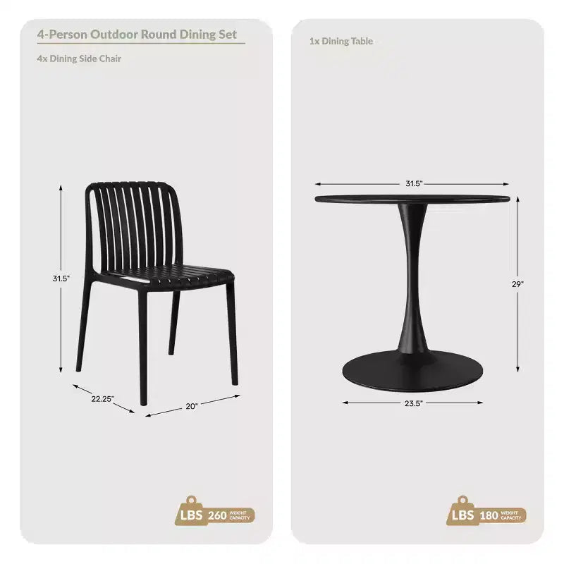 WestinTrends Playa 5-Piece Outdoor Metal Dining Table Set And Stackable Resin Patio Chairs