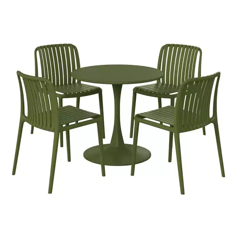 Set da pranzo da esterno WestinTrends Playa da 5 pezzi con tavolo in metallo e sedie da patio impilabili in resina