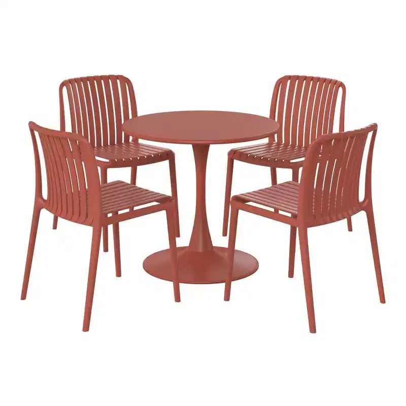 Set da pranzo da esterno WestinTrends Playa da 5 pezzi con tavolo in metallo e sedie da patio impilabili in resina