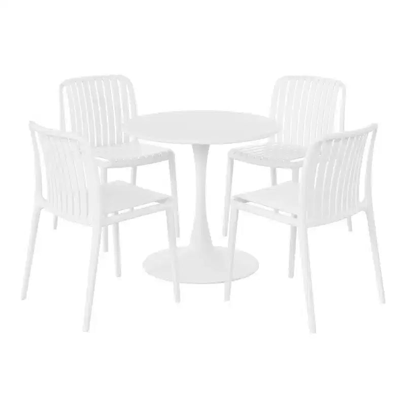 Set da pranzo da esterno WestinTrends Playa da 5 pezzi con tavolo in metallo e sedie da patio impilabili in resina