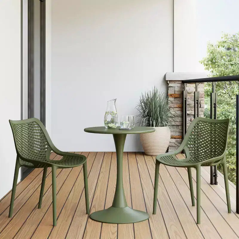 WestinTrends Playa 3-Piece Outdoor Round Metal Dining Table Set And Stackable Resin Patio Dining Side Chairs
