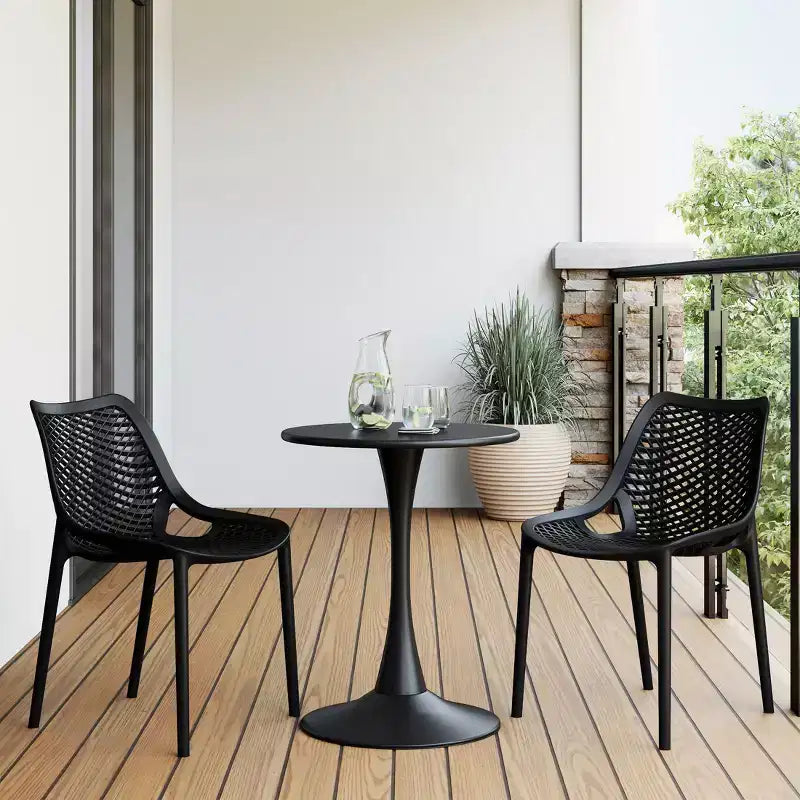 WestinTrends Playa 3-Piece Outdoor Round Metal Dining Table Set And Stackable Resin Patio Dining Side Chairs