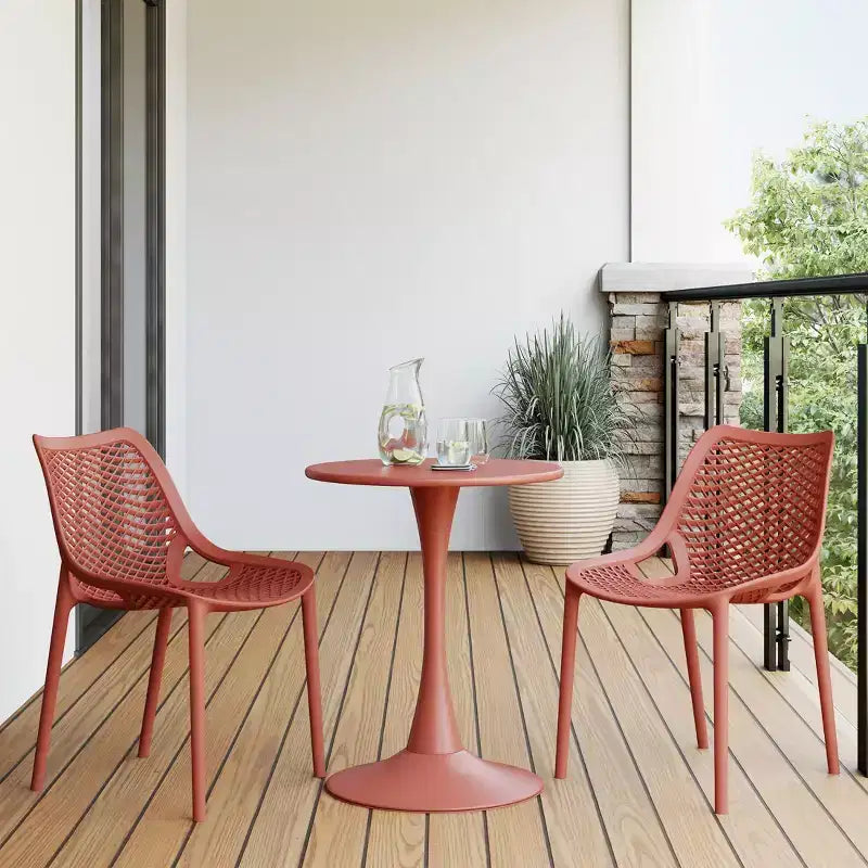 WestinTrends Playa 3-Piece Outdoor Round Metal Dining Table Set And Stackable Resin Patio Dining Side Chairs