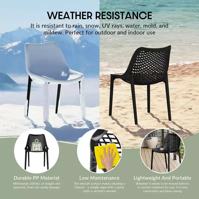 WestinTrends Playa 3-Piece Outdoor Round Metal Dining Table Set And Stackable Resin Patio Dining Side Chairs