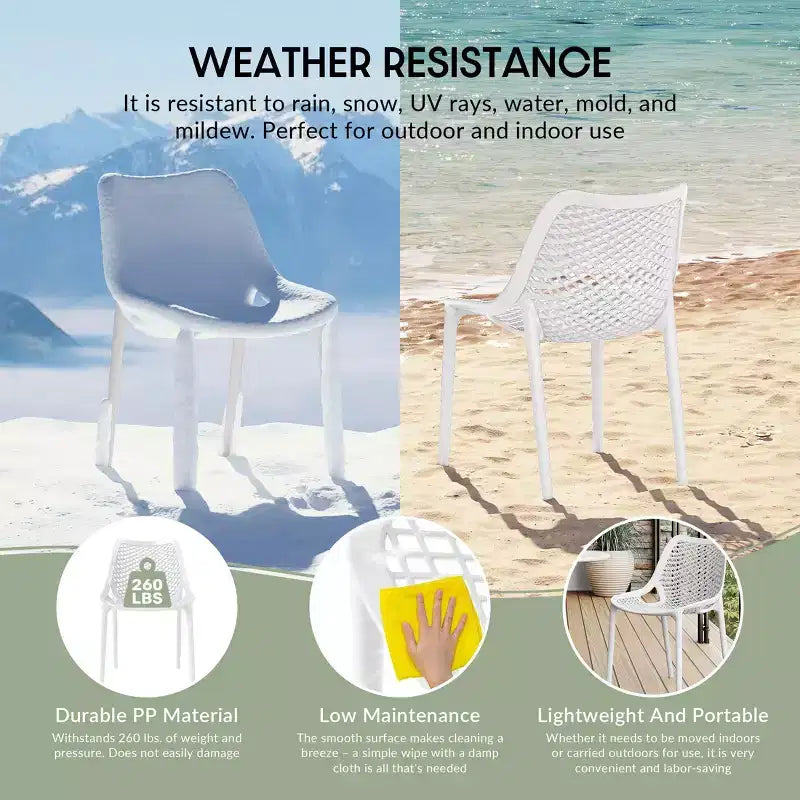 WestinTrends Playa 3-Piece Outdoor Round Metal Dining Table Set And Stackable Resin Patio Dining Side Chairs