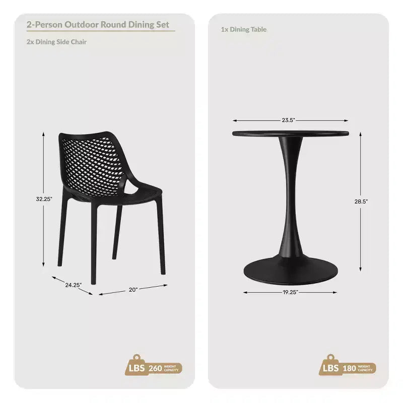 WestinTrends Playa 3-Piece Outdoor Round Metal Dining Table Set And Stackable Resin Patio Dining Side Chairs