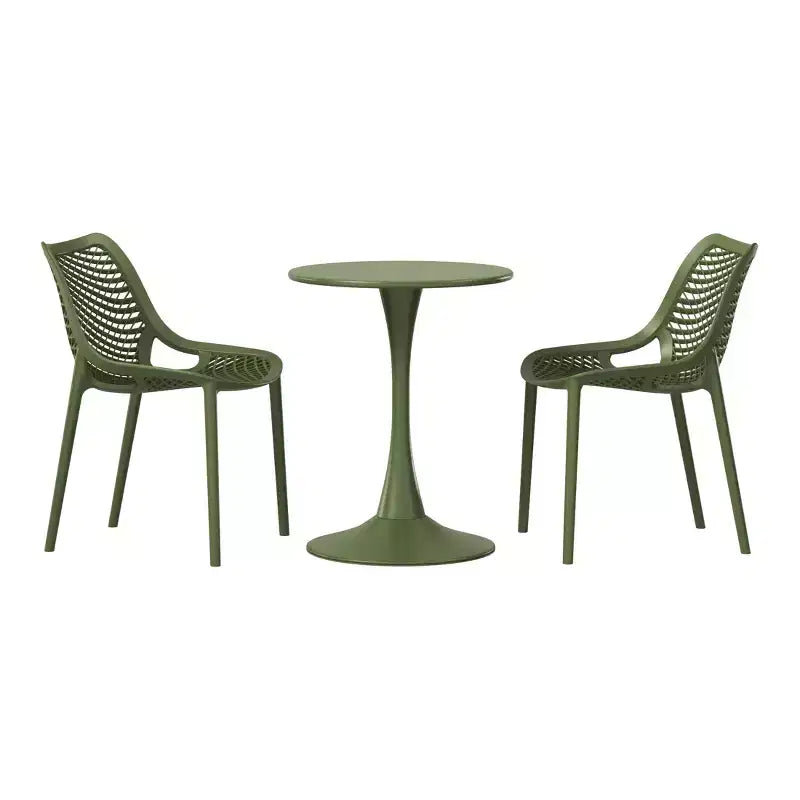 Set da pranzo da esterno rotondo in metallo WestinTrends Playa, 3 pezzi, con sedie laterali da patio impilabili in resina