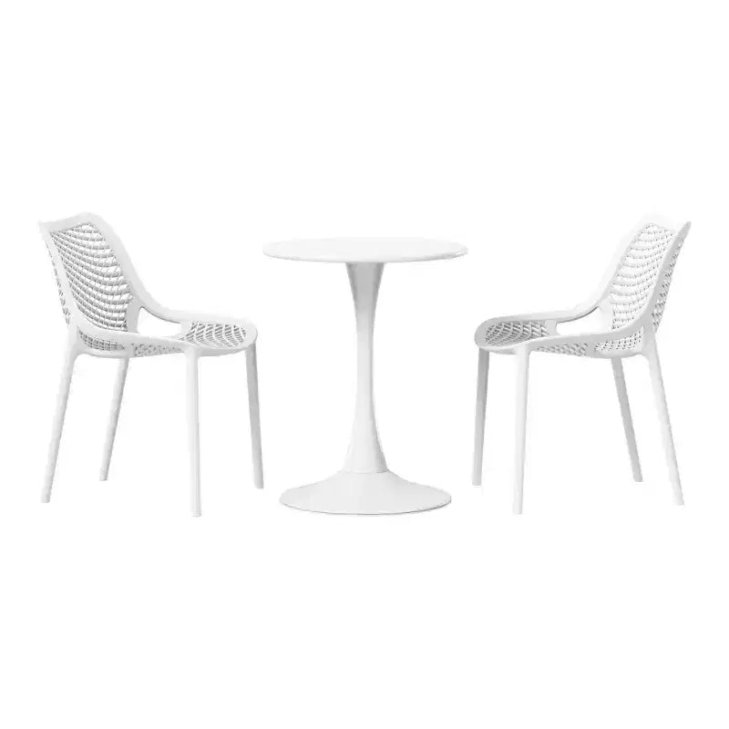 Set da pranzo da esterno rotondo in metallo WestinTrends Playa, 3 pezzi, con sedie laterali da patio impilabili in resina