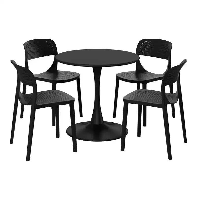 WestinTrends Playa 5-Piece Round Metal Bistro Dining Table Set And Stackable Resin Patio Dining Side Chairs