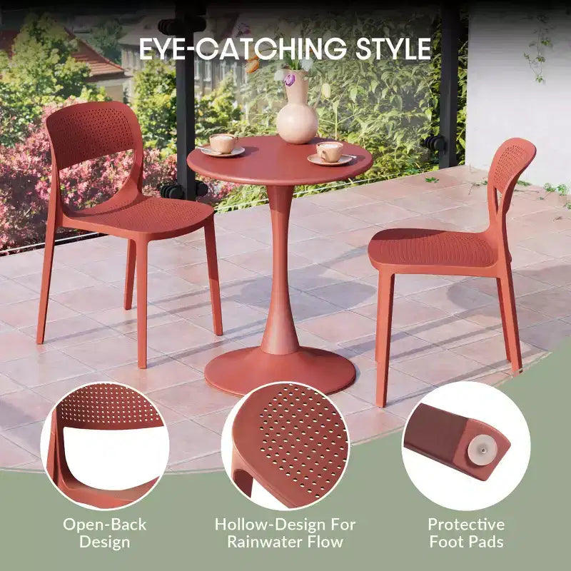 WestinTrends Playa 5-Piece Round Metal Bistro Dining Table Set And Stackable Resin Patio Dining Side Chairs
