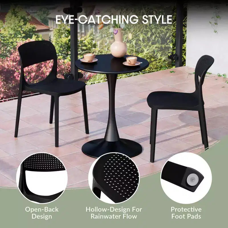 WestinTrends Playa 5-Piece Round Metal Bistro Dining Table Set And Stackable Resin Patio Dining Side Chairs