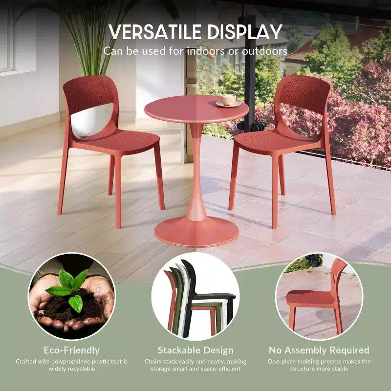 WestinTrends Playa 5-Piece Round Metal Bistro Dining Table Set And Stackable Resin Patio Dining Side Chairs
