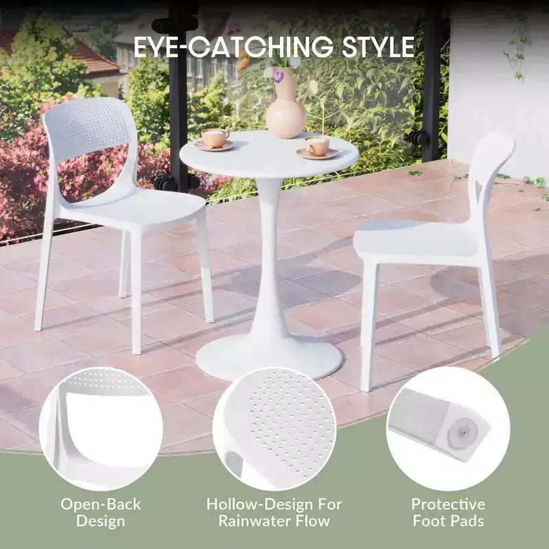 WestinTrends Playa 5-Piece Round Metal Bistro Dining Table Set And Stackable Resin Patio Dining Side Chairs