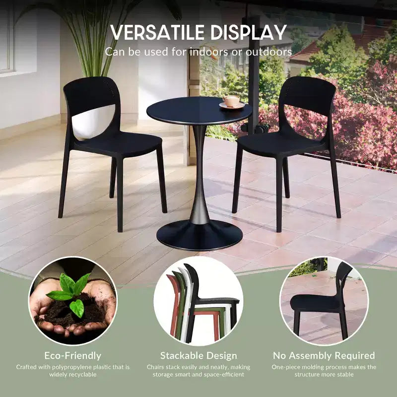 WestinTrends Playa 5-Piece Round Metal Bistro Dining Table Set And Stackable Resin Patio Dining Side Chairs