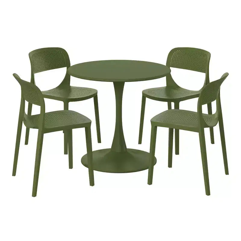 WestinTrends Playa 5-Piece Round Metal Bistro Dining Table Set And Stackable Resin Patio Dining Side Chairs