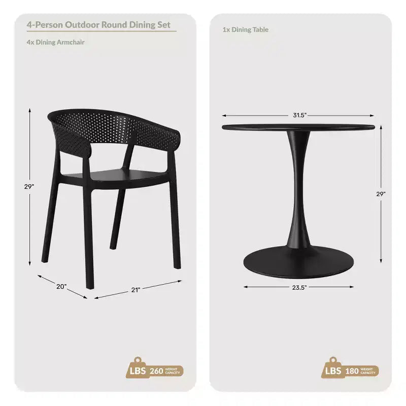 WestinTrends Playa 5-Piece Indoor Outdoor Metal Patio Dining Table Set With Stackable Patio Chairs