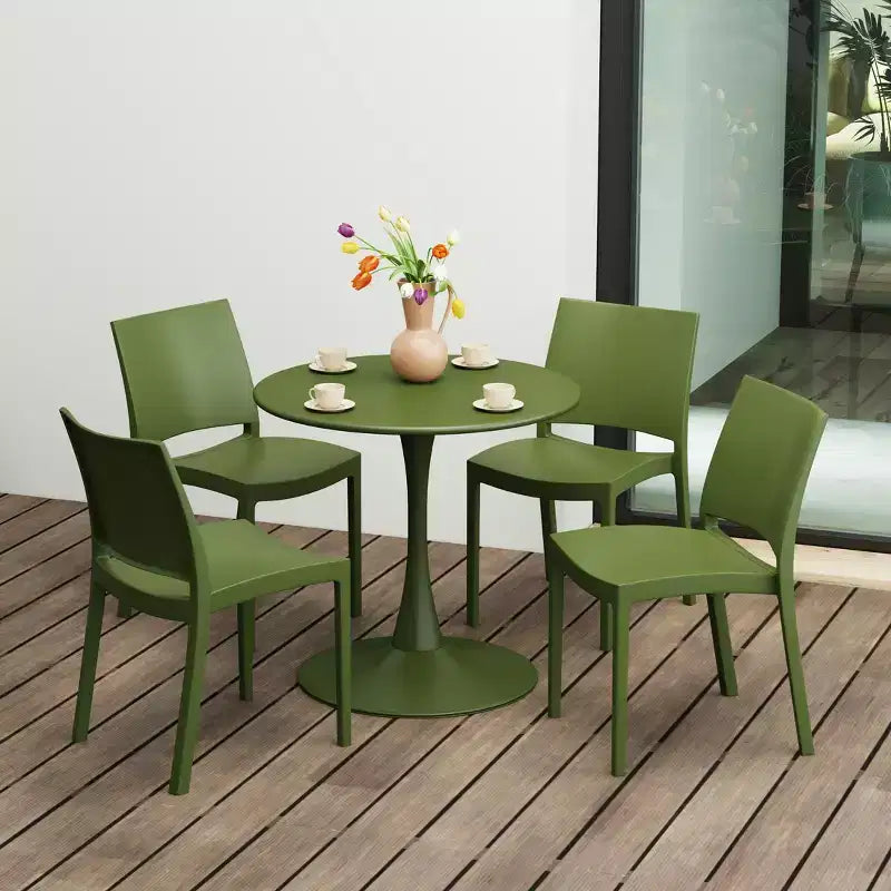 WestinTrends Playa 5-Piece Indoor Outdoor Round Metal Patio Dining Table Set With Stackable Patio Dining Side Chairs