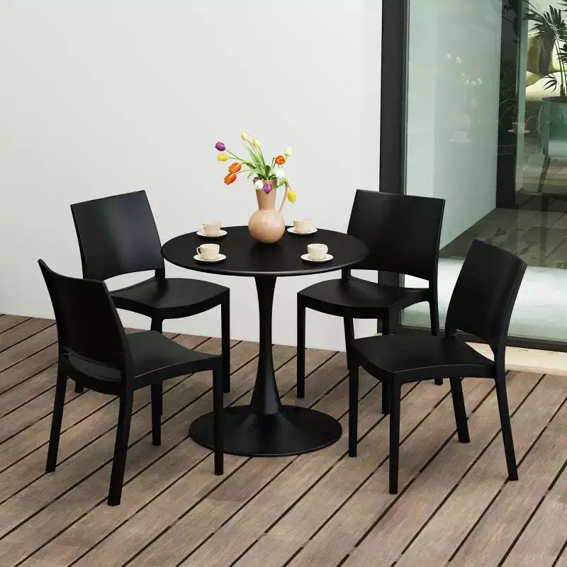 WestinTrends Playa 5-Piece Indoor Outdoor Round Metal Patio Dining Table Set With Stackable Patio Dining Side Chairs