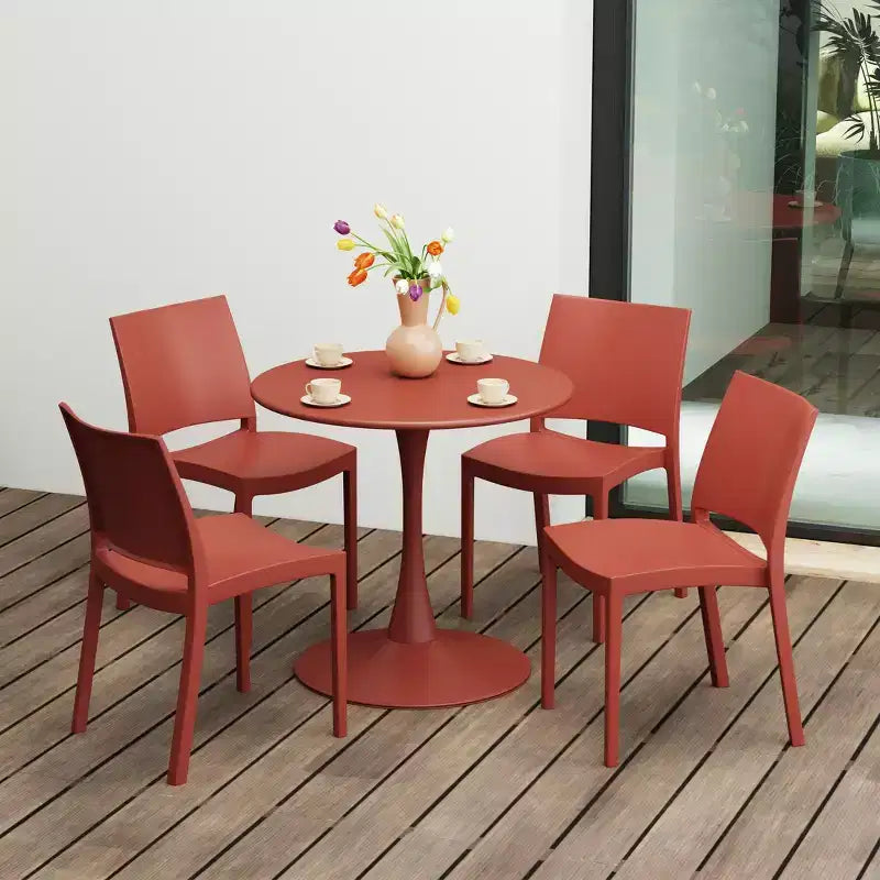 WestinTrends Playa 5-Piece Indoor Outdoor Round Metal Patio Dining Table Set With Stackable Patio Dining Side Chairs