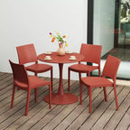 WestinTrends Playa 5-Piece Indoor Outdoor Round Metal Patio Dining Table Set With Stackable Patio Dining Side Chairs