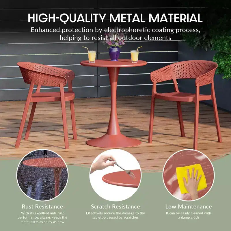 WestinTrends Playa 5-Piece Indoor Outdoor Round Metal Patio Dining Table Set With Stackable Patio Dining Side Chairs