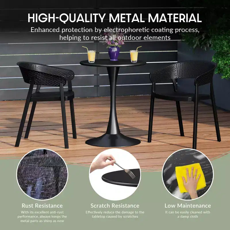 WestinTrends Playa 5-Piece Indoor Outdoor Round Metal Patio Dining Table Set With Stackable Patio Dining Side Chairs