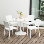 WestinTrends Playa 5-Piece Indoor Outdoor Round Metal Patio Dining Table Set With Stackable Patio Dining Side Chairs