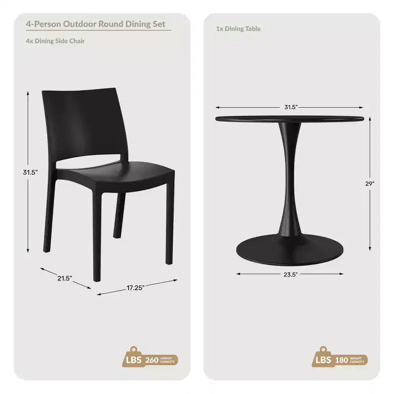 WestinTrends Playa 5-Piece Indoor Outdoor Round Metal Patio Dining Table Set With Stackable Patio Dining Side Chairs