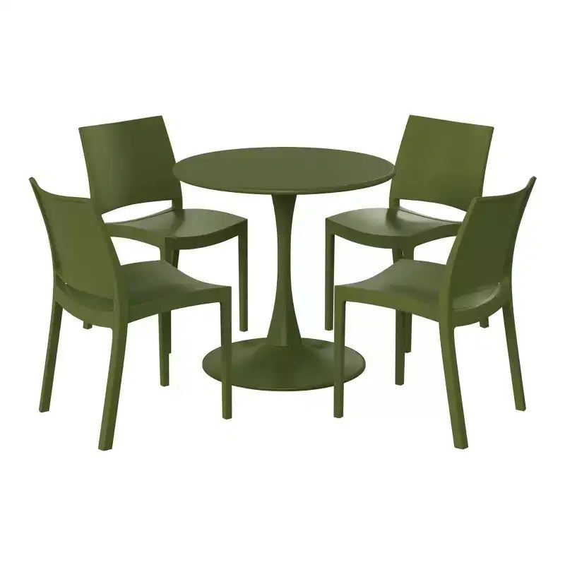 Set da pranzo da patio WestinTrends Playa, 5 pezzi, con tavolo rotondo in metallo per interni ed esterni e sedie laterali impilabili da patio