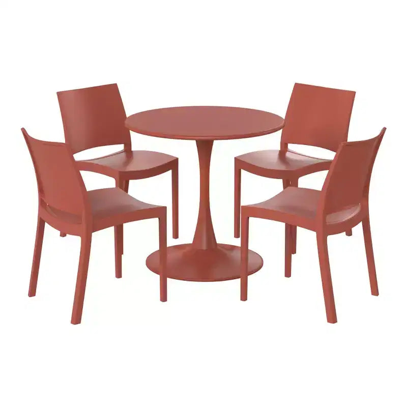 Set da pranzo da patio WestinTrends Playa, 5 pezzi, con tavolo rotondo in metallo per interni ed esterni e sedie laterali impilabili da patio