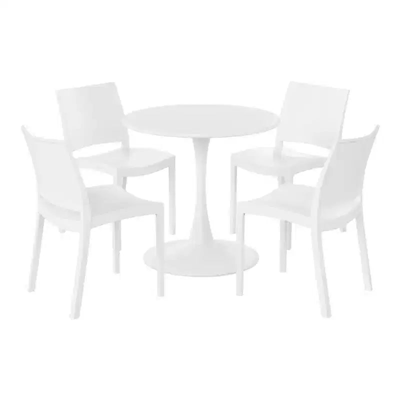 Set da pranzo da patio WestinTrends Playa, 5 pezzi, con tavolo rotondo in metallo per interni ed esterni e sedie laterali impilabili da patio