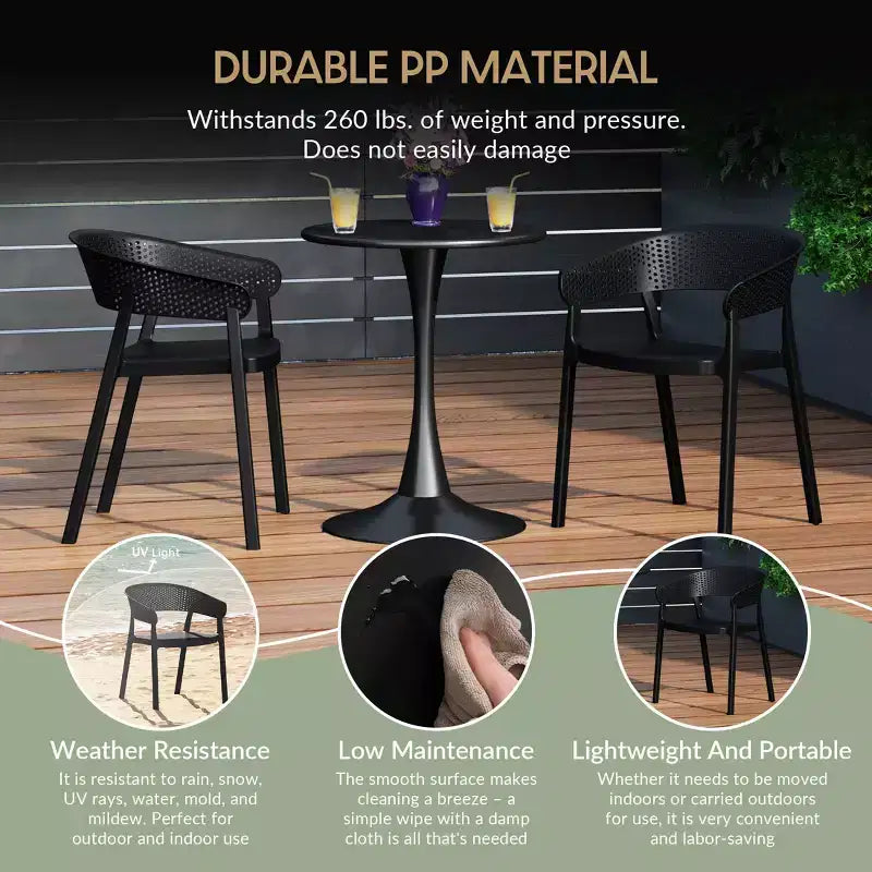 WestinTrends Playa 3-Piece Indoor Outdoor Metal Patio Dining Table Set With Stackable Patio Chairs
