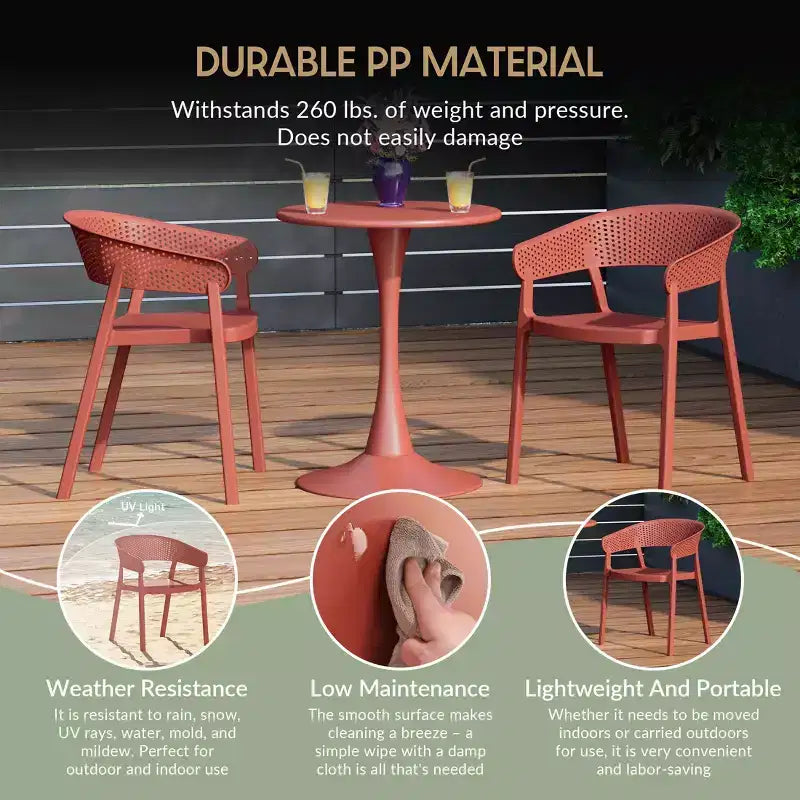 WestinTrends Playa 3-Piece Indoor Outdoor Metal Patio Dining Table Set With Stackable Patio Chairs