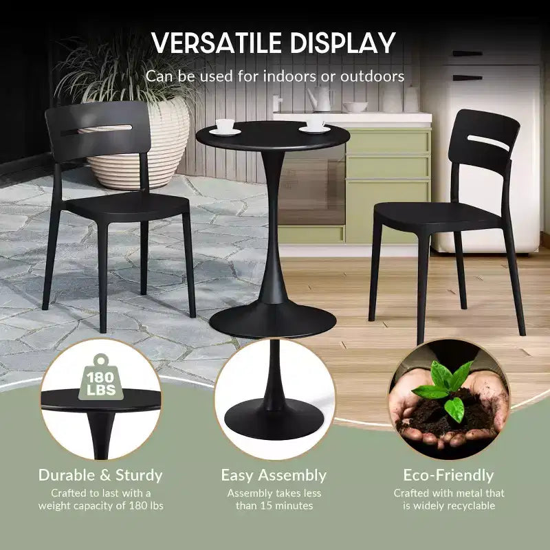 WestinTrends Playa 3-Piece Indoor Outdoor Metal Patio Dining Table Set With Stackable Patio Chairs