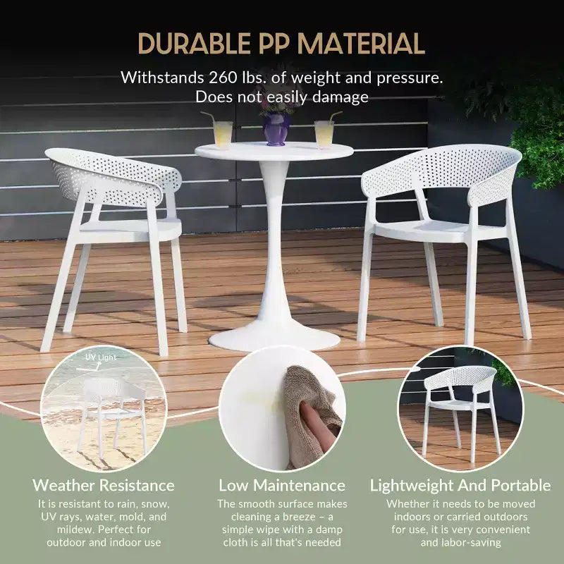WestinTrends Playa 3-Piece Indoor Outdoor Metal Patio Dining Table Set With Stackable Patio Chairs