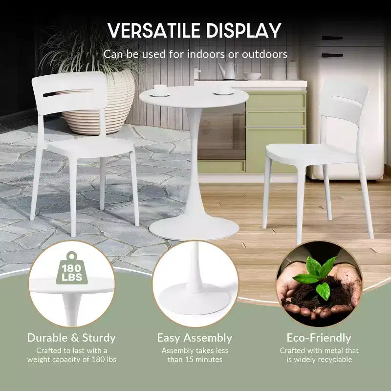 WestinTrends Playa 3-Piece Indoor Outdoor Metal Patio Dining Table Set With Stackable Patio Chairs