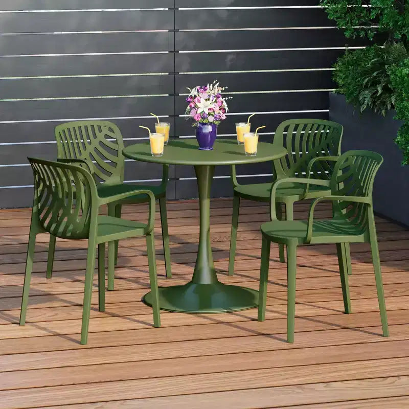 WestinTrends Playa 5-Piece Outdoor Indoor Metal Patio Dining Table Set With Stackable Patio Arm Chairs