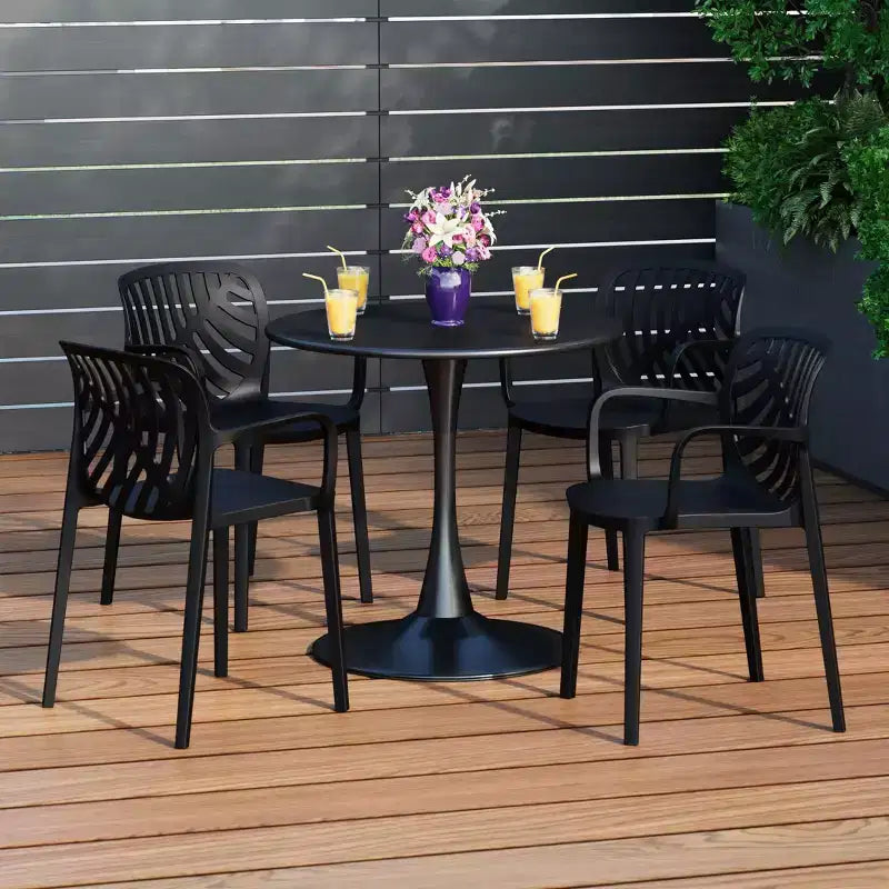 WestinTrends Playa 5-Piece Outdoor Indoor Metal Patio Dining Table Set With Stackable Patio Arm Chairs