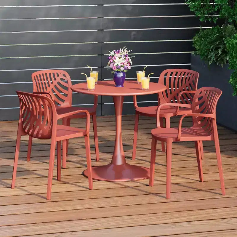 WestinTrends Playa 5-Piece Outdoor Indoor Metal Patio Dining Table Set With Stackable Patio Arm Chairs