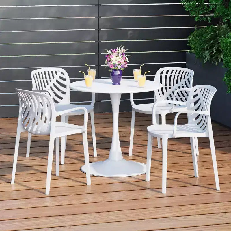WestinTrends Playa 5-Piece Outdoor Indoor Metal Patio Dining Table Set With Stackable Patio Arm Chairs