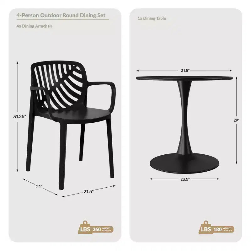 WestinTrends Playa 5-Piece Outdoor Indoor Metal Patio Dining Table Set With Stackable Patio Arm Chairs