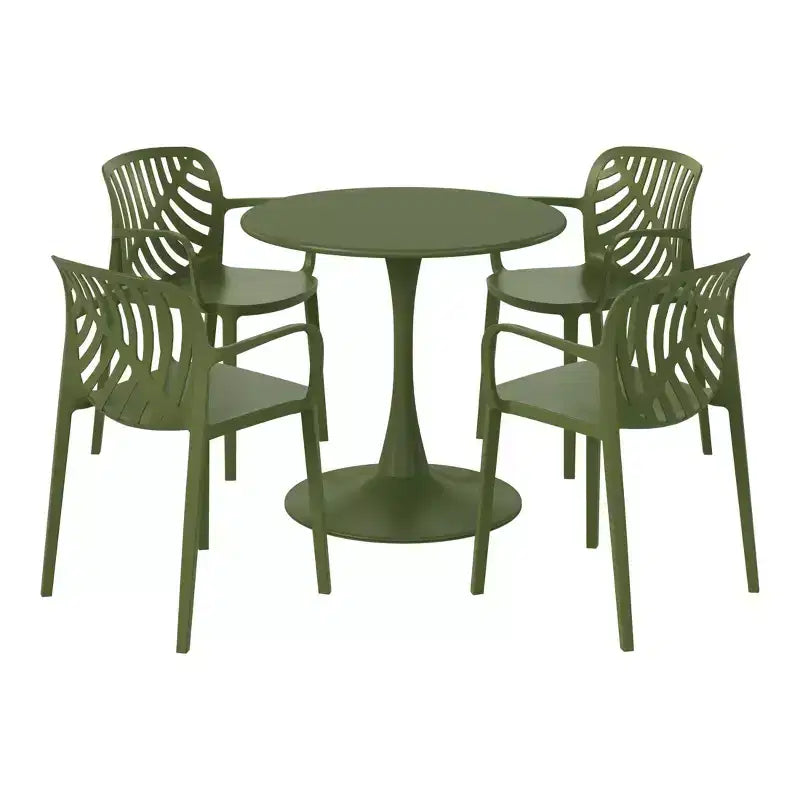 Set da pranzo da patio in metallo WestinTrends Playa da 5 pezzi, per interni ed esterni, con 4 poltrone impilabili