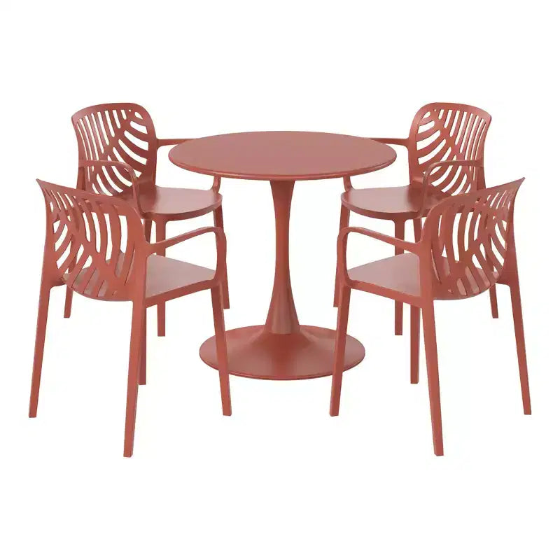 Set da pranzo da patio in metallo WestinTrends Playa da 5 pezzi, per interni ed esterni, con 4 poltrone impilabili
