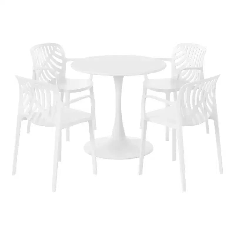 Set da pranzo da patio in metallo WestinTrends Playa da 5 pezzi, per interni ed esterni, con 4 poltrone impilabili