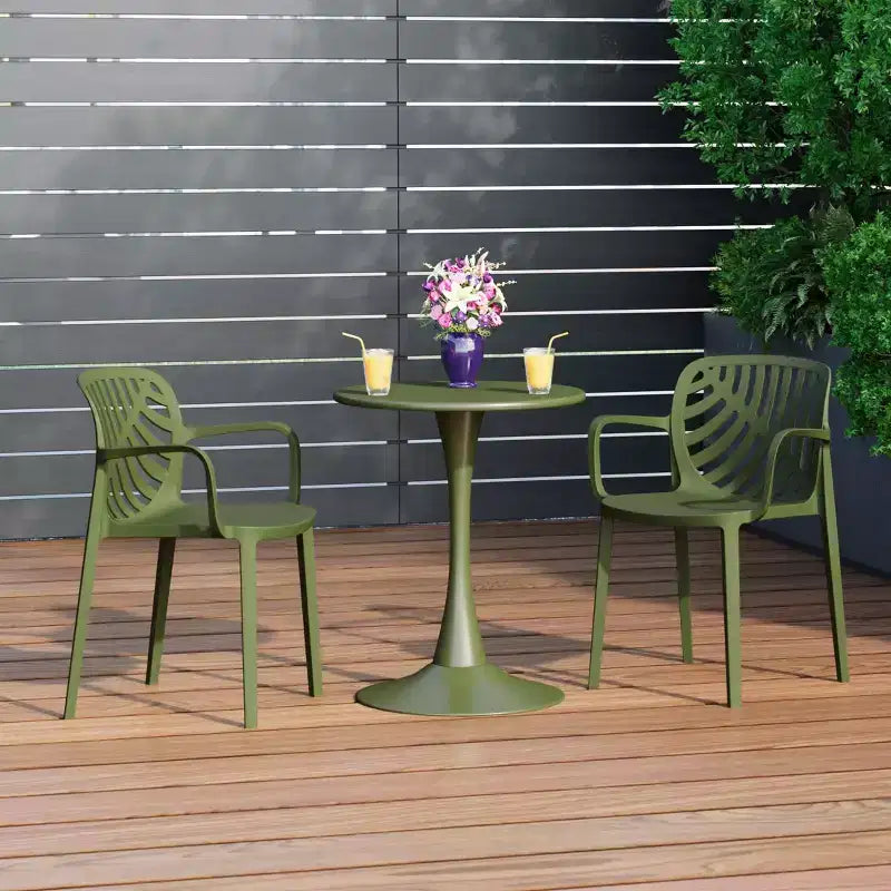 WestinTrends Playa 3-Piece Outdoor Indoor Metal Patio Dining Table Set With Stackable Patio Chairs